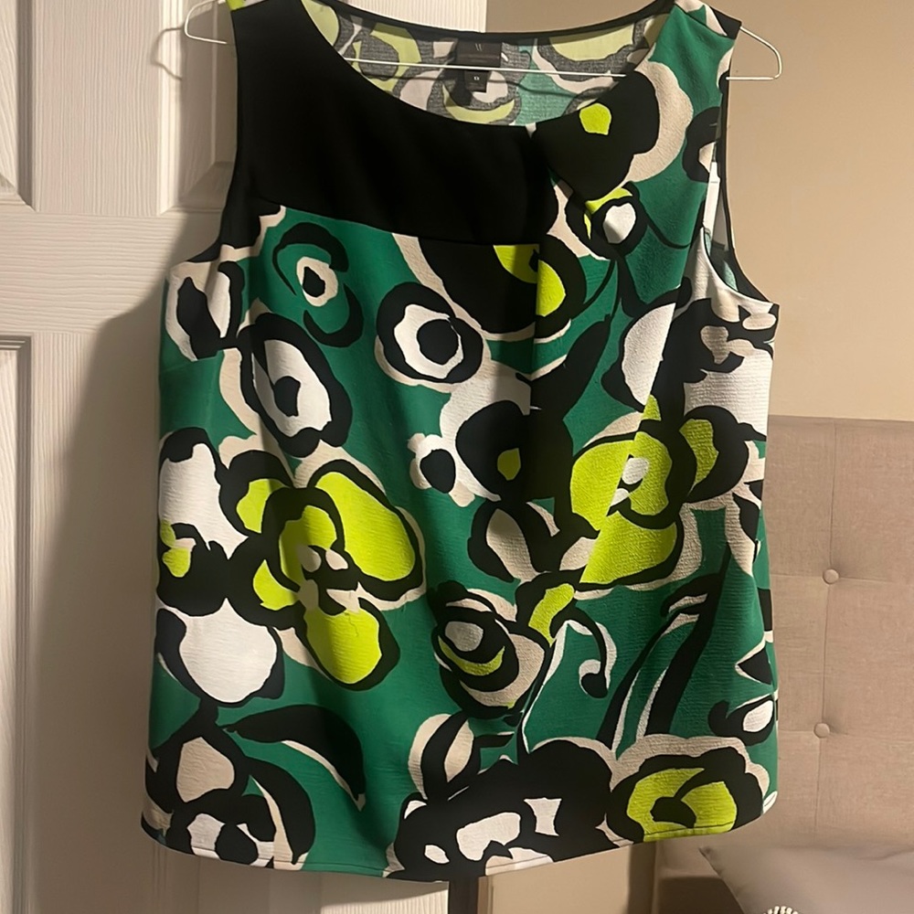 Worthington Woman , sleeveless blouse, black with green, lime green and white